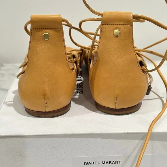 Isabel Marant Alisa Leather Lace-Up Sandals in Tan Amber Size EUR 37