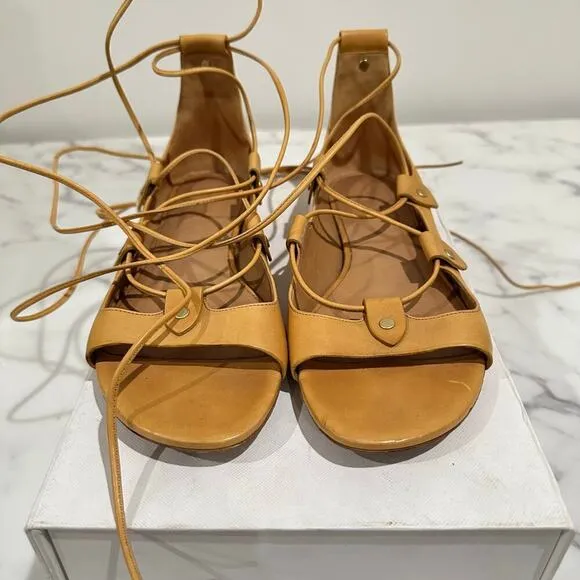Isabel Marant Alisa Leather Lace-Up Sandals in Tan Amber Size EUR 37