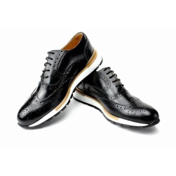 Italian Handmade Men's Leather Sneaker/ Jamal Black Italian Mens Dress Sneakers