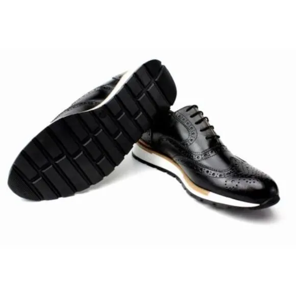 Italian Handmade Men's Leather Sneaker/ Jamal Black Italian Mens Dress Sneakers