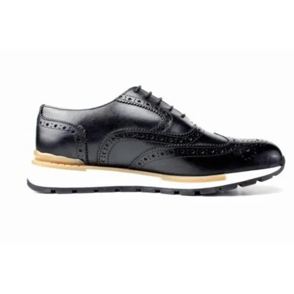 Italian Handmade Men's Leather Sneaker/ Jamal Black Italian Mens Dress Sneakers