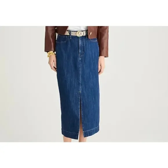 J. Crew Denim Midi Skirt High Rise Jean Skirt Trendy Size 28