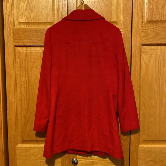 J Jill Wool blend bright red mid length peacoat womens size small