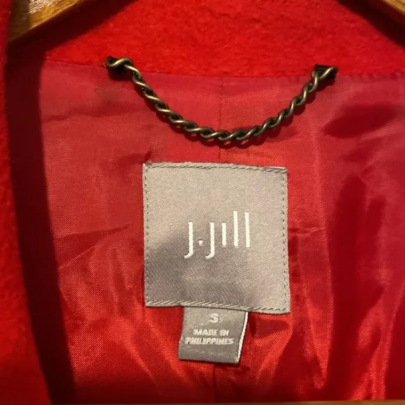 J Jill Wool blend bright red mid length peacoat womens size small