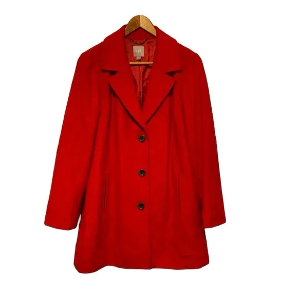 J Jill Wool blend bright red mid length peacoat womens size small