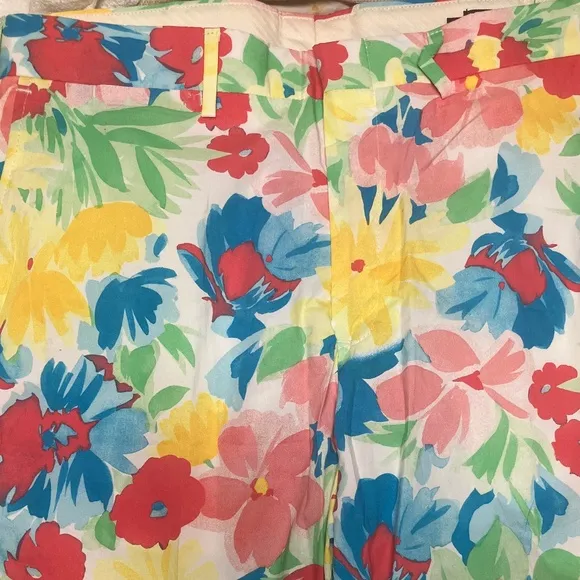 J. Press Frances Valentine Hibiscus Flat Front Trousers Pants Sz 34 Blue Green