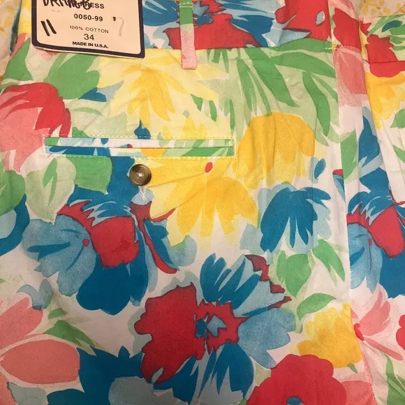 J. Press Frances Valentine Hibiscus Flat Front Trousers Pants Sz 34 Blue Green
