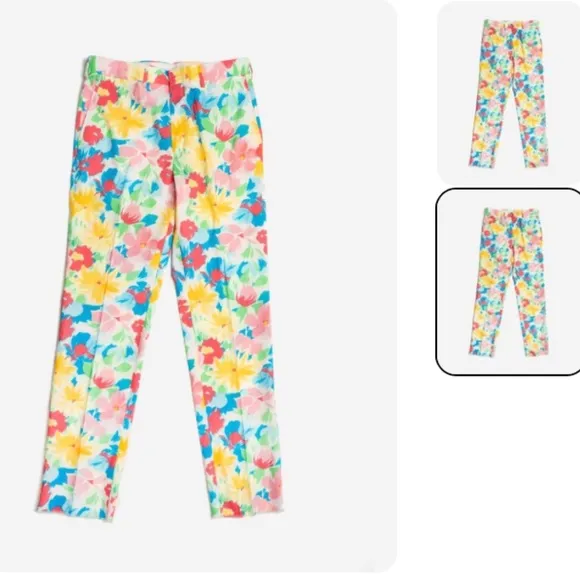 J. Press Frances Valentine Hibiscus Flat Front Trousers Pants Sz 34 Blue Green