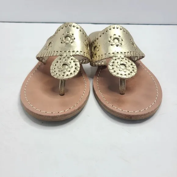 Jack Rogers Hamptons Gold Thong Flat Sandals Shoes Size 7W