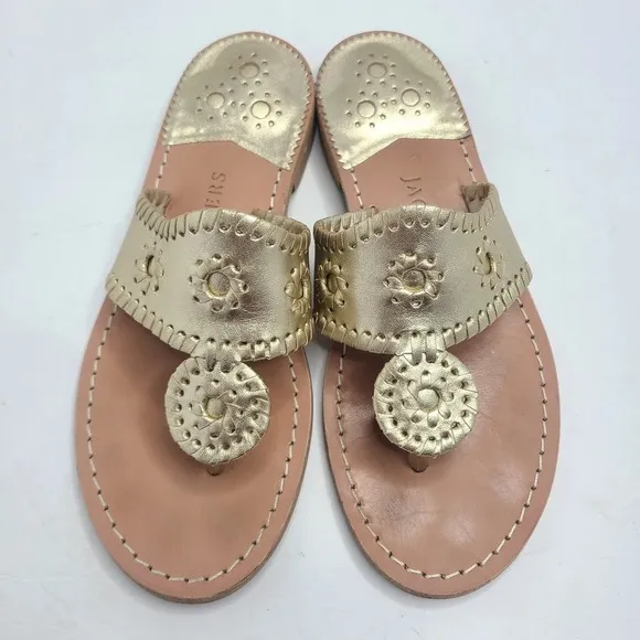 Jack Rogers Hamptons Gold Thong Flat Sandals Shoes Size 7W
