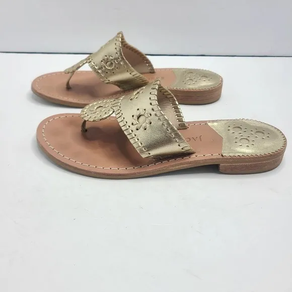 Jack Rogers Hamptons Gold Thong Flat Sandals Shoes Size 7W