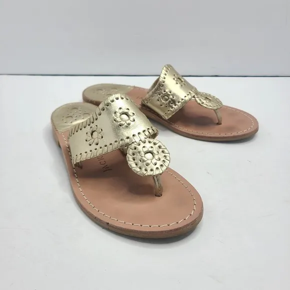 Jack Rogers Hamptons Gold Thong Flat Sandals Shoes Size 7W