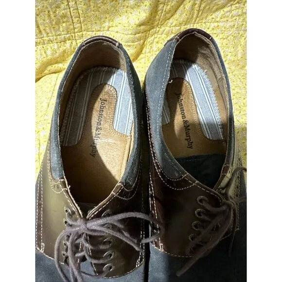 J&amp;M‎ 1850 Collection Men’s Leather Blue And Tan Sheepskin Memory foam Size 8