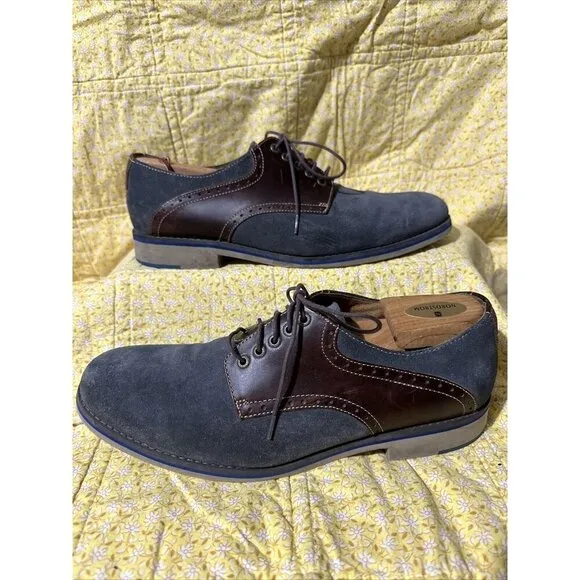 J&amp;M‎ 1850 Collection Men’s Leather Blue And Tan Sheepskin Memory foam Size 8