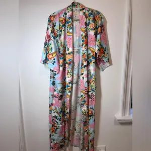 Japanese Pajama Kimono Set Vintage White Floral Multicolor Size M NWOT