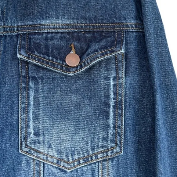 Jean Jacket Distressed Medium Blue Wash Denim Trucker Jacket Size Large