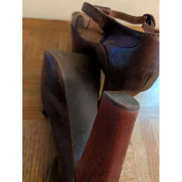 Jeffrey Campbell Size 8.5 Brown Leather Wood Platform High Heel Peep Toe 5&quot; Heel