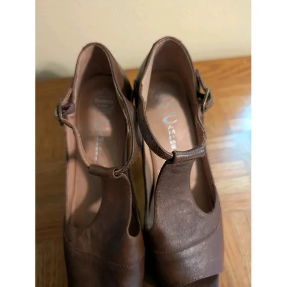 Jeffrey Campbell Size 8.5 Brown Leather Wood Platform High Heel Peep Toe 5&quot; Heel