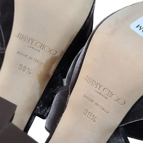 Jimmy Choo April 120 Brown Velvet Platform Heels 39.5 9.5 Peep Toe Cross Strap