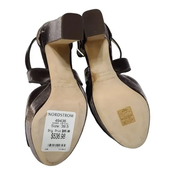 Jimmy Choo April 120 Brown Velvet Platform Heels 39.5 9.5 Peep Toe Cross Strap