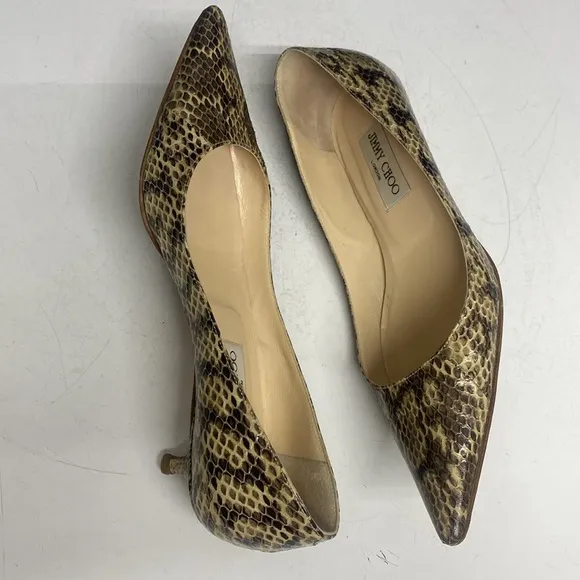 Jimmy Choo Shoes Amelia Snakeskin Kitten-Heel Pumps Neutral