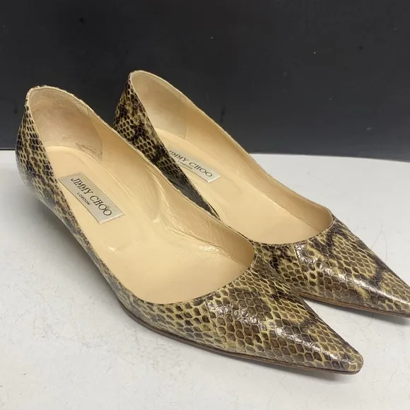 Jimmy Choo Shoes Amelia Snakeskin Kitten-Heel Pumps Neutral