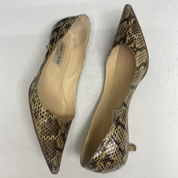 Jimmy Choo Shoes Amelia Snakeskin Kitten-Heel Pumps Neutral