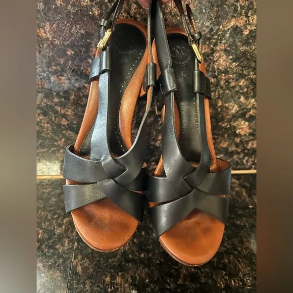 Johnston &amp; Murphy Studded Black Leather Wood Heels Shoes Women's US 8.5