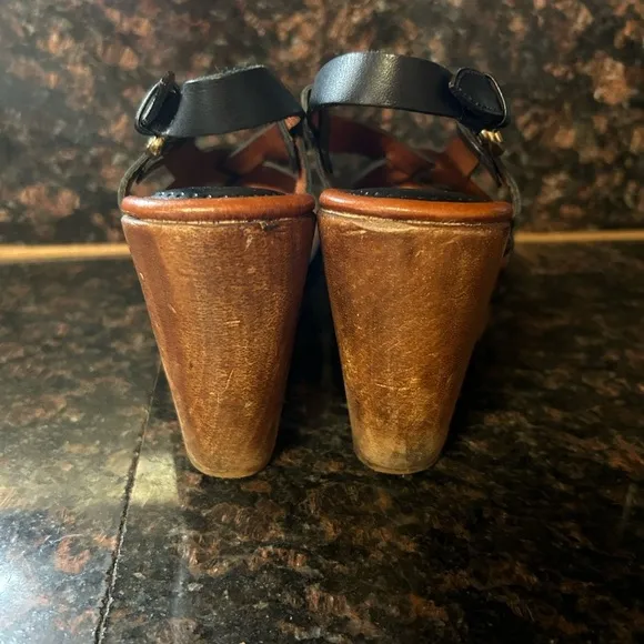Johnston &amp; Murphy Studded Black Leather Wood Heels Shoes Women's US 8.5