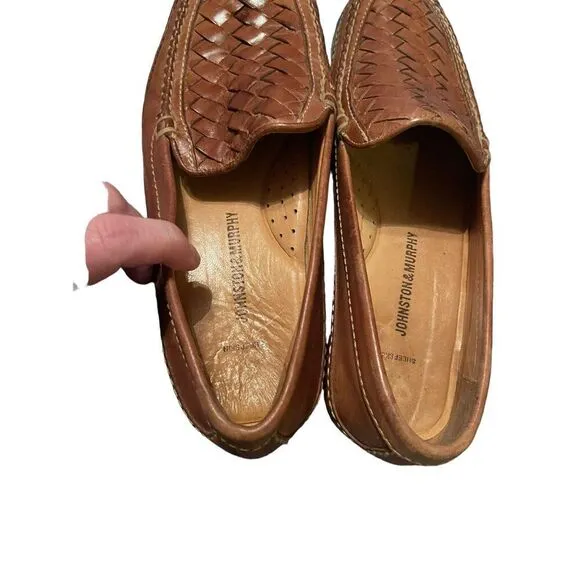 Johnston &amp; Murphy Mens Brown Woven Sheepskin Leather Tidwell Loafers Shoes 8.5 M