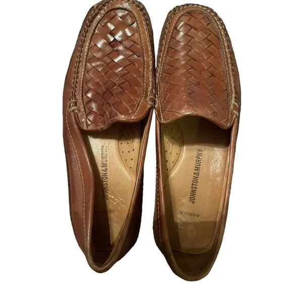 Johnston &amp; Murphy Mens Brown Woven Sheepskin Leather Tidwell Loafers Shoes 8.5 M