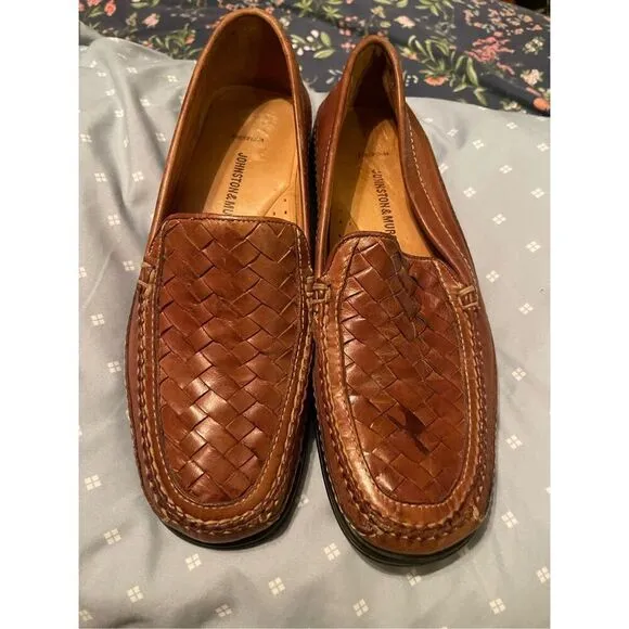 Johnston &amp; Murphy Mens Brown Woven Sheepskin Leather Tidwell Loafers Shoes 8.5 M