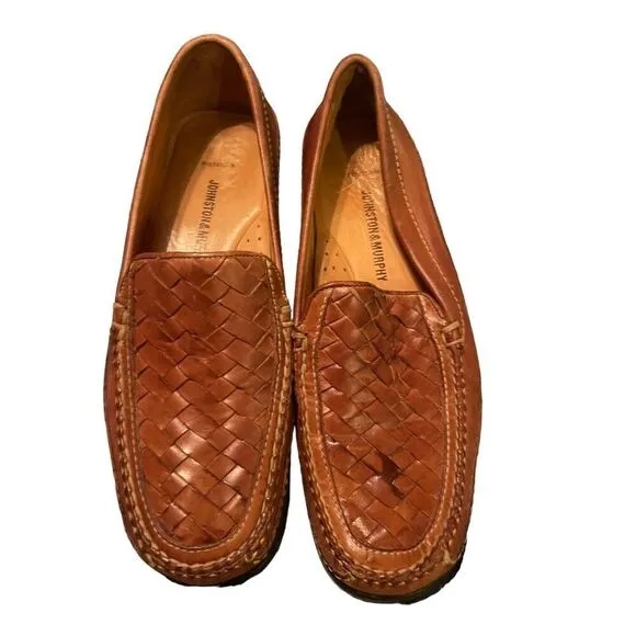 Johnston &amp; Murphy Mens Brown Woven Sheepskin Leather Tidwell Loafers Shoes 8.5 M