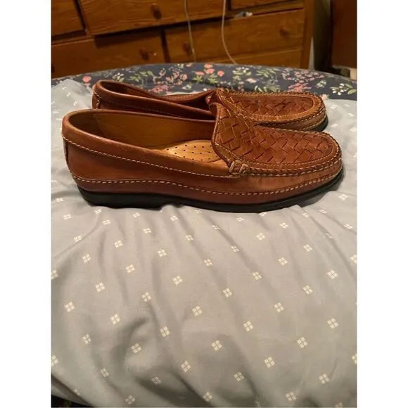 Johnston &amp; Murphy Mens Brown Woven Sheepskin Leather Tidwell Loafers Shoes 8.5 M