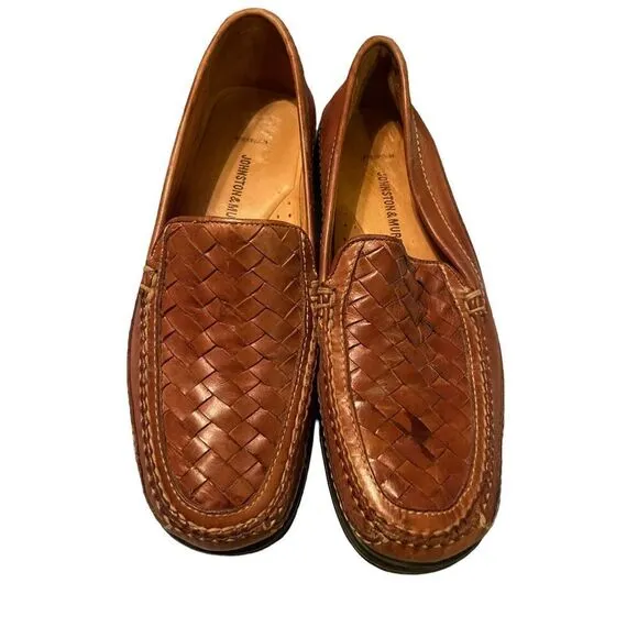 Johnston &amp; Murphy Mens Brown Woven Sheepskin Leather Tidwell Loafers Shoes 8.5 M