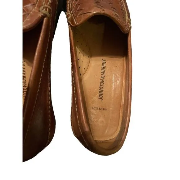 Johnston &amp; Murphy Mens Brown Woven Sheepskin Leather Tidwell Loafers Shoes 8.5 M