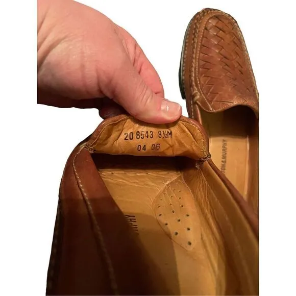 Johnston &amp; Murphy Mens Brown Woven Sheepskin Leather Tidwell Loafers Shoes 8.5 M