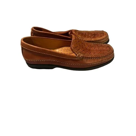 Johnston &amp; Murphy Mens Brown Woven Sheepskin Leather Tidwell Loafers Shoes 8.5 M