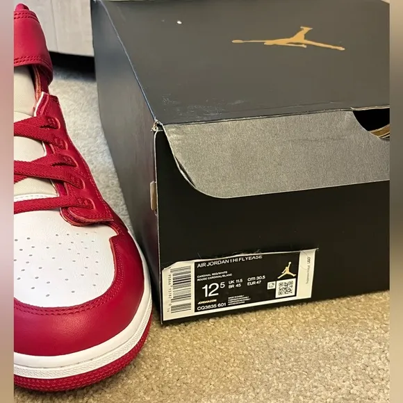 Jordan 1 High Flyease Mens Size 12.5 Red White Sneakers Basketball Shoes