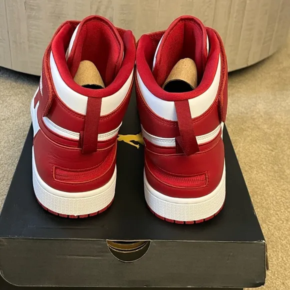 Jordan 1 High Flyease Mens Size 12.5 Red White Sneakers Basketball Shoes