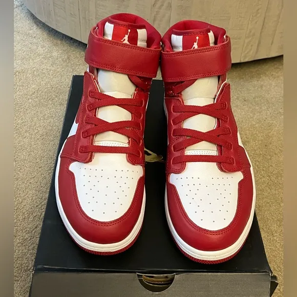 Jordan 1 High Flyease Mens Size 12.5 Red White Sneakers Basketball Shoes
