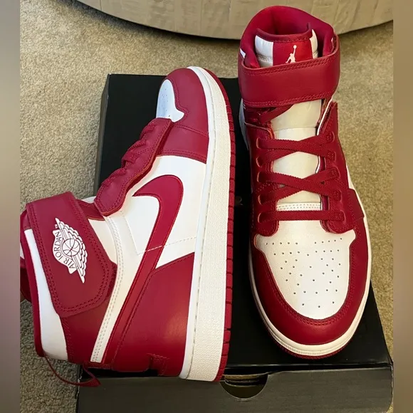 Jordan 1 High Flyease Mens Size 12.5 Red White Sneakers Basketball Shoes