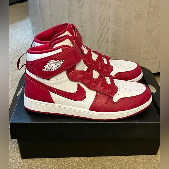 Jordan 1 High Flyease Mens Size 12.5 Red White Sneakers Basketball Shoes