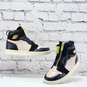 JORDAN 1 HIGH ZIP – Leather, Black/metallic, gold/phantom, slit red, size 6