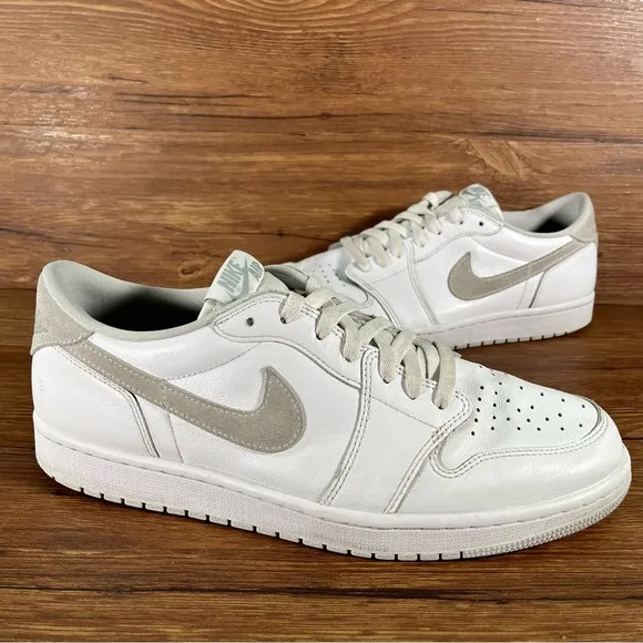 JORDAN 1 Retro Low ‘Neutral Gray’ White Leather Sneakers Men’s Size 13 Shoes