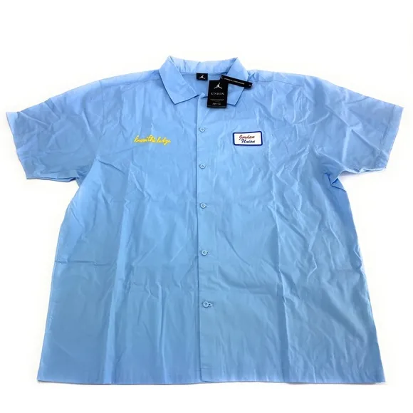 Jordan X Union Mechanic Psychic Blue Button Up Shirt CV1356-436 Size XL-T