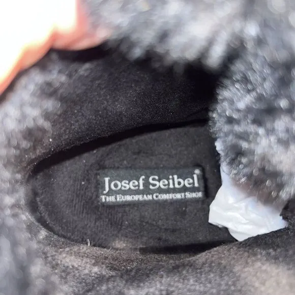 Josef Seibel Black Faux Fur Trim Leather Lace Up Boot Sneaker Sz EU 41 10-10.5