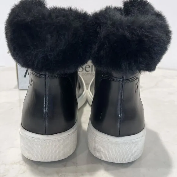 Josef Seibel Black Faux Fur Trim Leather Lace Up Boot Sneaker Sz EU 41 10-10.5