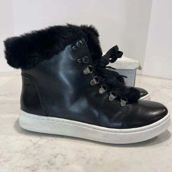 Josef Seibel Black Faux Fur Trim Leather Lace Up Boot Sneaker Sz EU 41 10-10.5