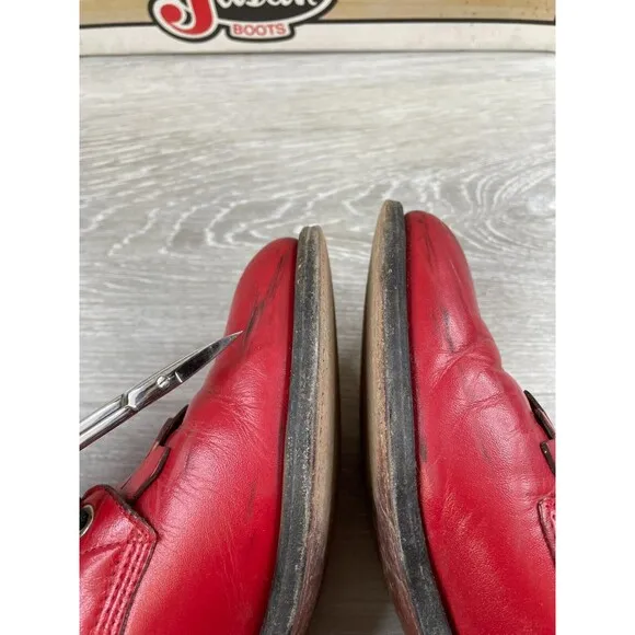 Justin Boot L0503 Women's 7B Red Leather Kiltie Lace Up Ankle Roper Boot